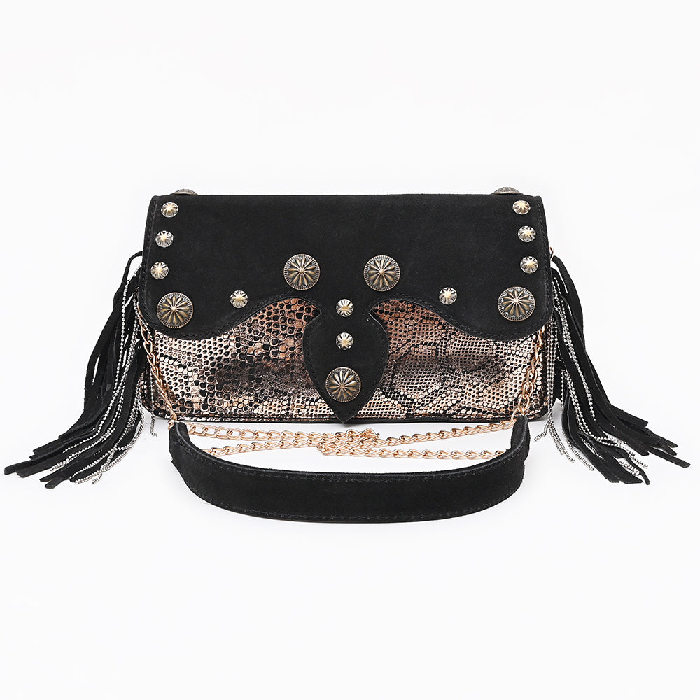 American Darling Cross body Bag Western Suede Genuine Leather Purse with Concho Fringes and YKK Zipper for Women