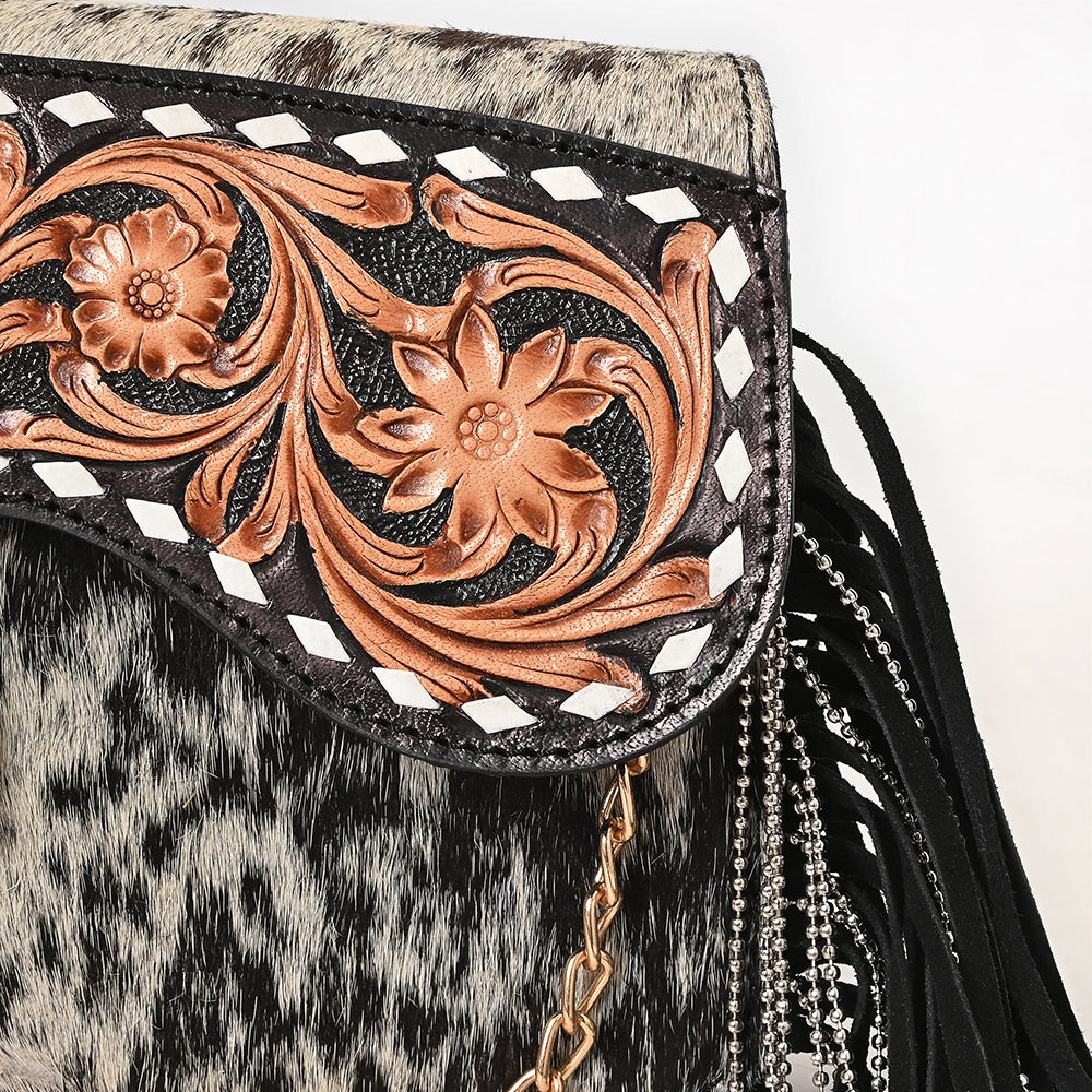 American Darling Crossbody Hand Tooled Hair-On Genuine Leather