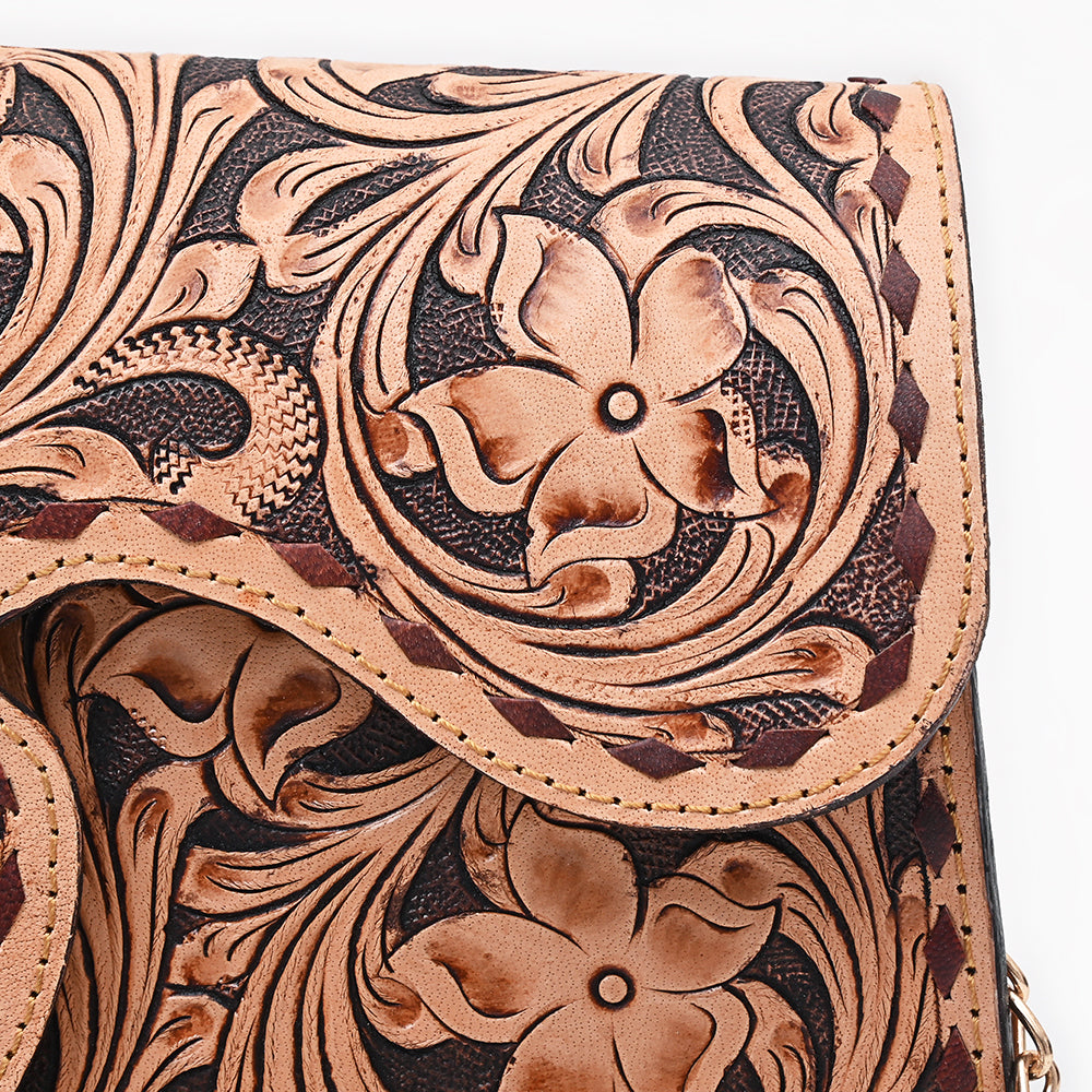 American Darling Hand Tooled Floral Carved Vegetable-Tanned Genuine Leather Cross body Bag with YKK Zipper
