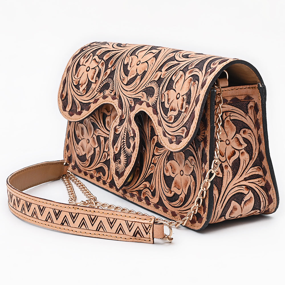 American Darling Hand Tooled Floral Carved Vegetable-Tanned Genuine Leather Cross body Bag with YKK Zipper