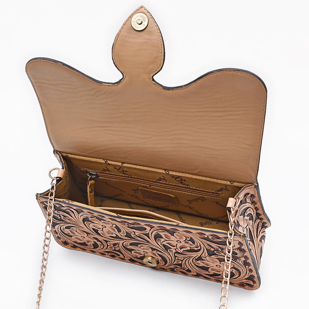 American Darling Hand Tooled Floral Carved Vegetable-Tanned Genuine Leather Cross body Bag with YKK Zipper
