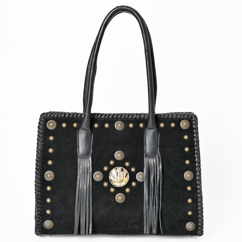 American Darling Tote Bag Western Suede Genuine Leather Handbag with Braided Trim Fringes and YKK Zipper for Women