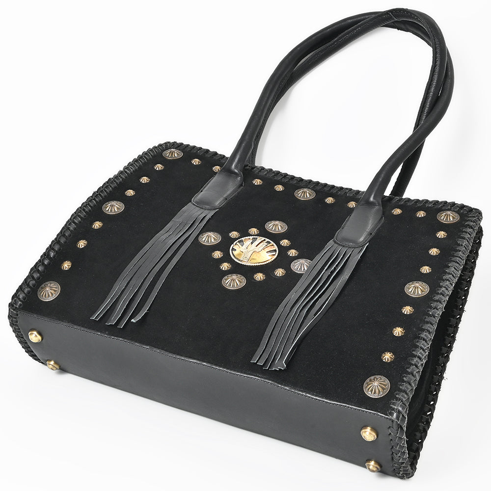 American Darling Tote Bag Western Suede Genuine Leather Handbag with Braided Trim Fringes and YKK Zipper for Women