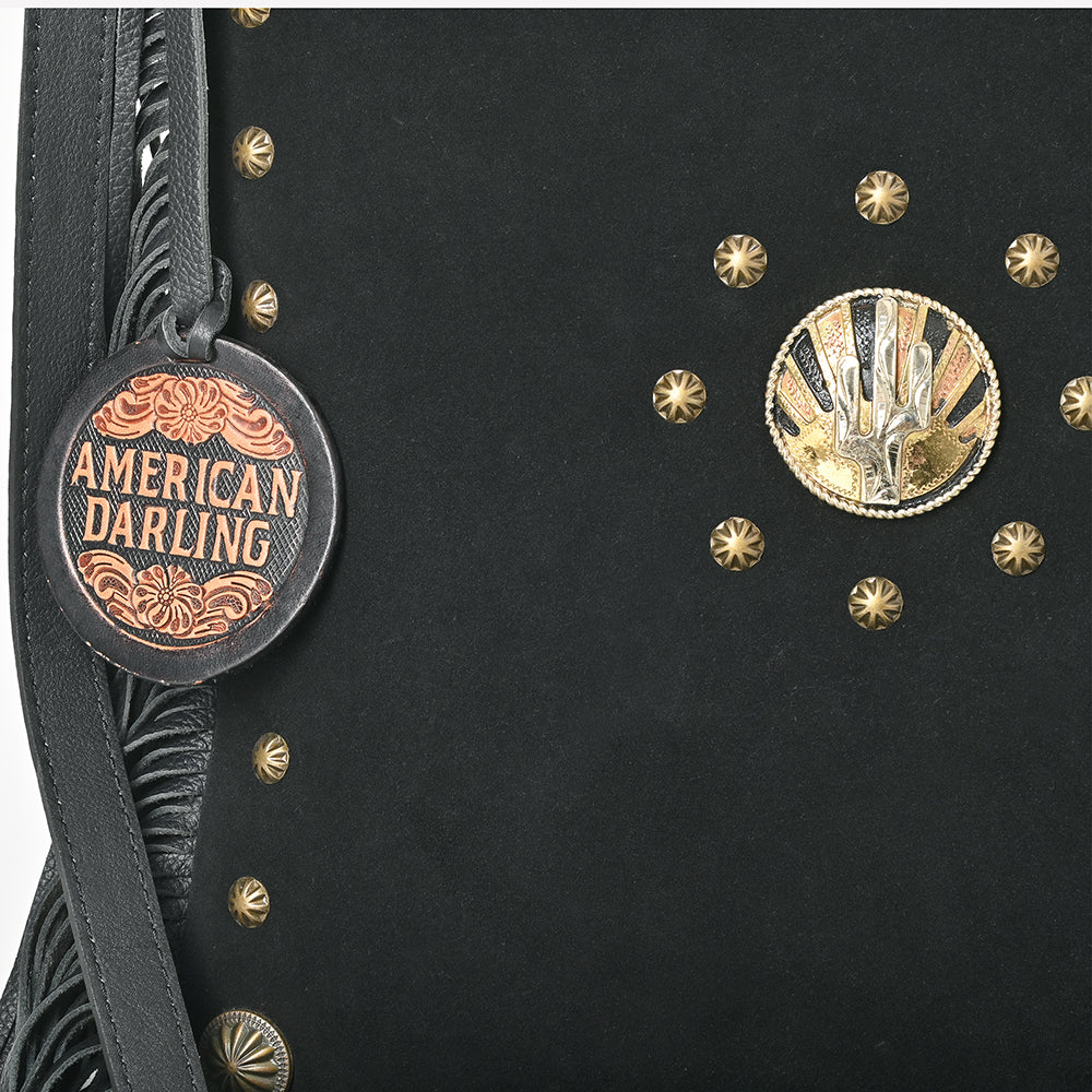 American Darling Large Cross body Bag Western Suede Leather Purse with Fringes Rivets Concho and YKK Zipper for Women