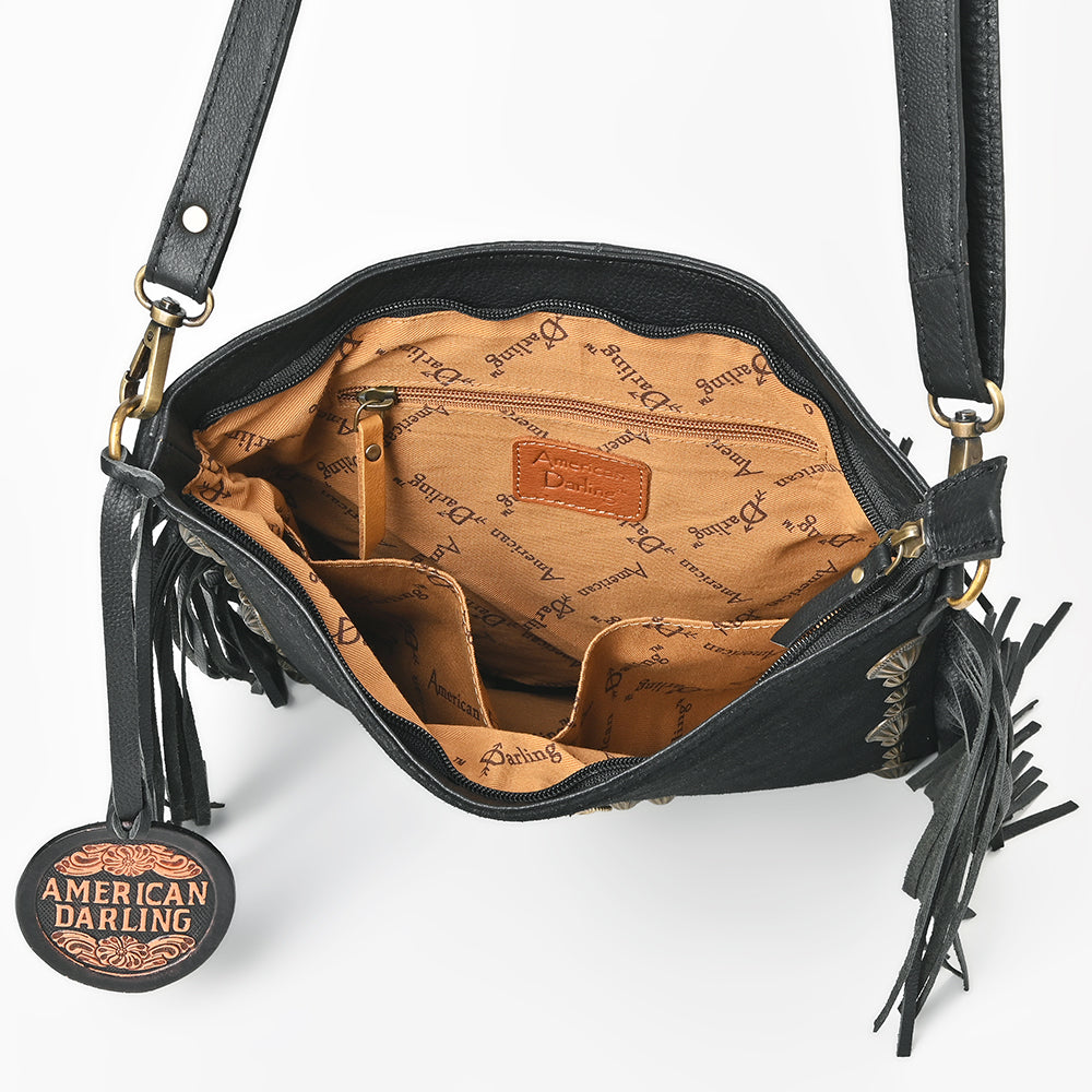 American Darling Large Cross body Bag Western Suede Leather Purse with Fringes Rivets Concho and YKK Zipper for Women