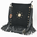 American Darling Large Cross body Bag Western Suede Leather Purse with Fringes Rivets Concho and YKK Zipper for Women