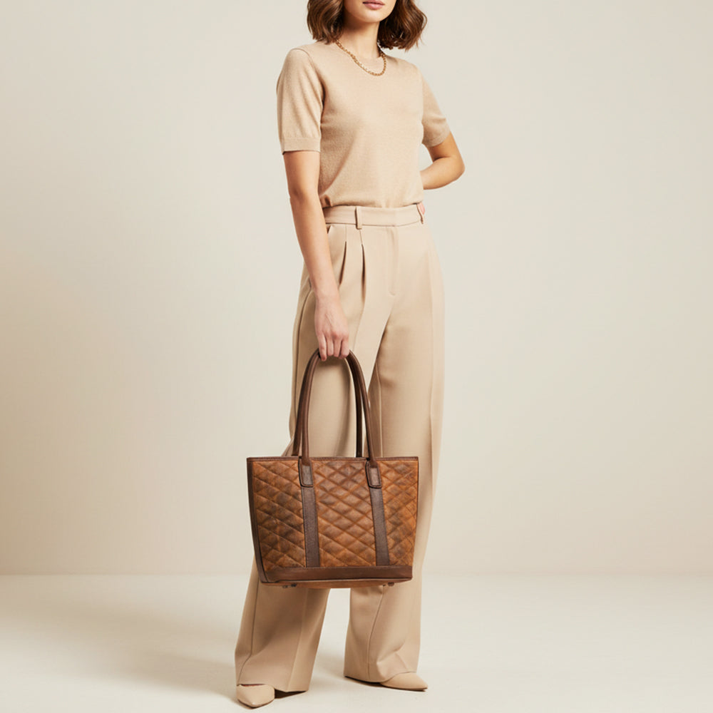 American Darling Tote Bag Western Quilted Genuine Leather Handbag with Hand-Stitched Accents and Premium YKK Zipper