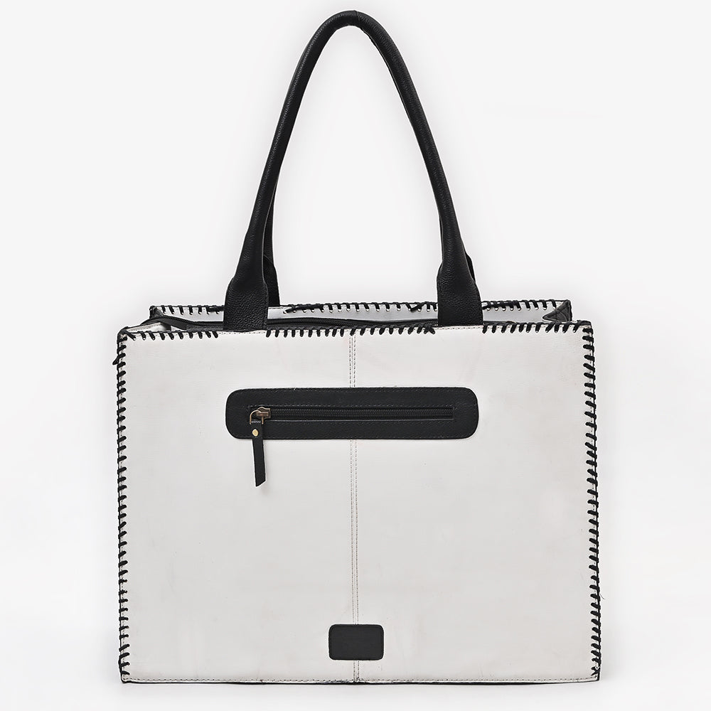 American Darling Embroidered Quilted Vegetable-Tanned Genuine Leather Tote Bag with YKK Zipper and Compartments