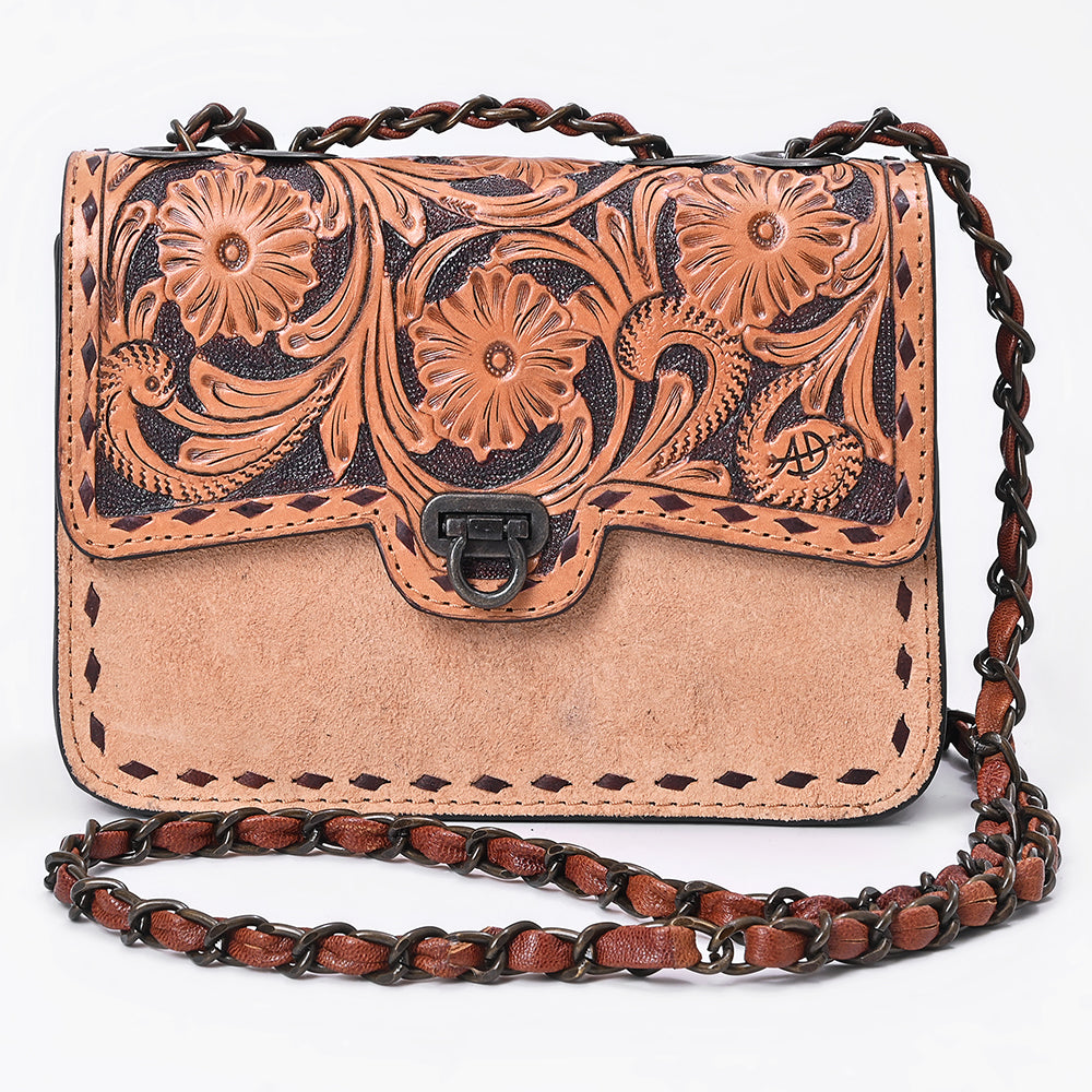 American Darling Cross Body Bag Hand Tooled Floral Carved Buck Stitched Genuine Suede Leather Western Purse