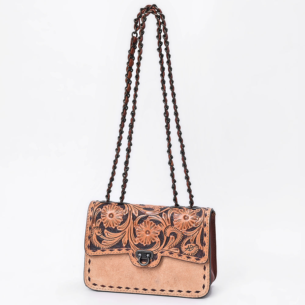 American Darling Cross Body Bag Hand Tooled Floral Carved Buck Stitched Genuine Suede Leather Western Purse