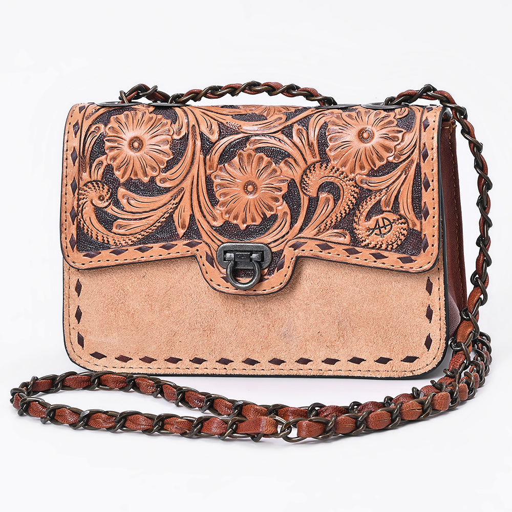 American Darling Cross Body Bag Hand Tooled Floral Carved Buck Stitched Genuine Suede Leather Western Purse