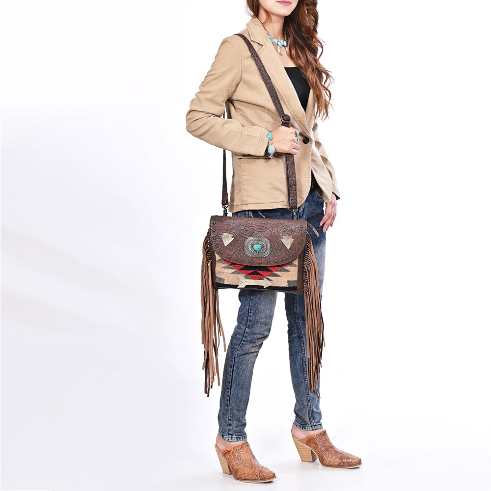 American Darling Women's Crossbody Bag Western Saddle Blanket Genuine Leather Handbag