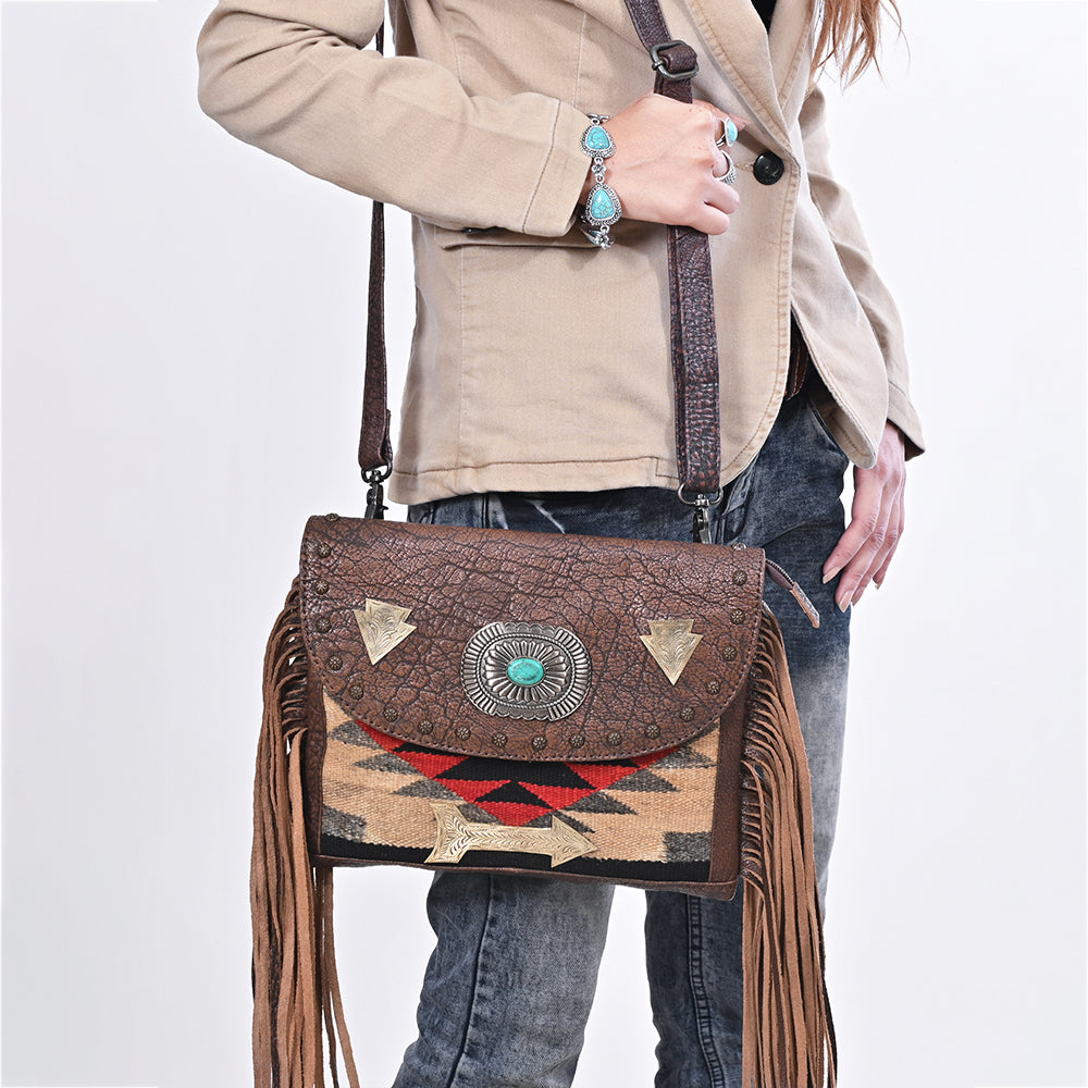 American Darling Women's Crossbody Bag Western Saddle Blanket Genuine Leather Handbag