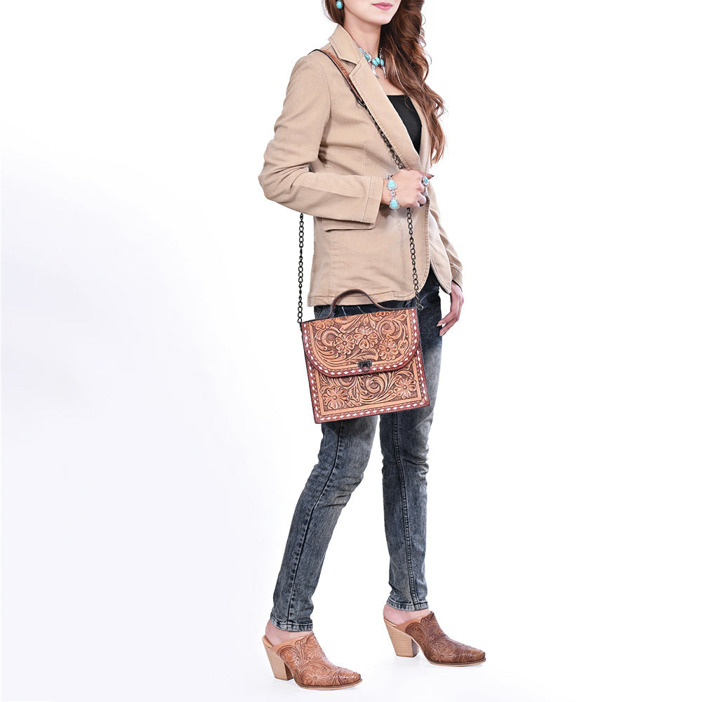 American Darling Cross body Bag Hand Tooled Floral Carved Buck Stitched Genuine Leather Western Purse for Women