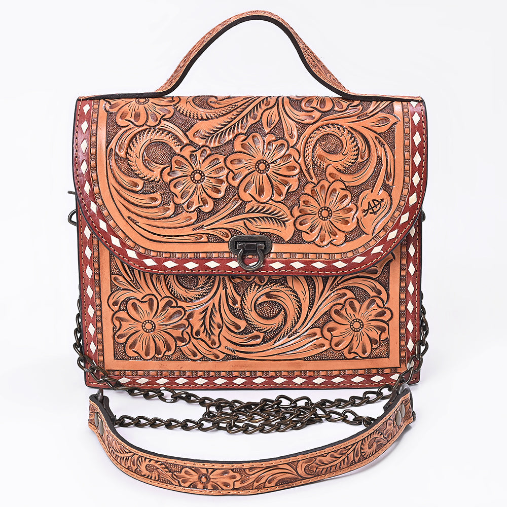 American Darling Cross body Bag Hand Tooled Floral Carved Buck Stitched Genuine Leather Western Purse for Women