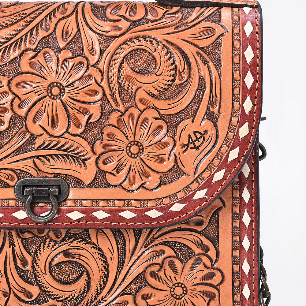 American Darling Cross body Bag Hand Tooled Floral Carved Buck Stitched Genuine Leather Western Purse for Women