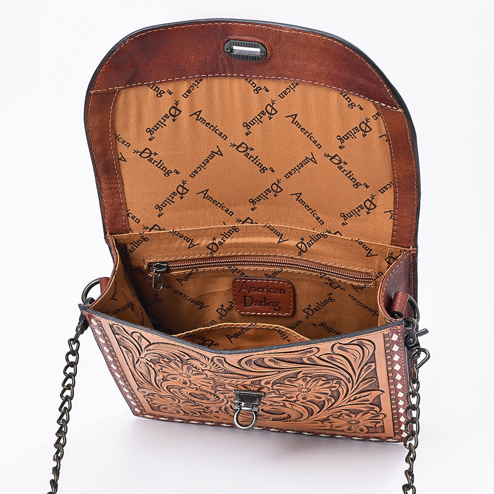American Darling Cross body Bag Hand Tooled Floral Carved Buck Stitched Genuine Leather Western Purse for Women