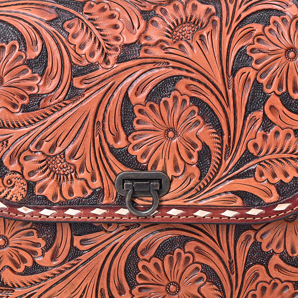 American Darling Cross body Bag Hand Tooled Floral Carved Buck Stitched Genuine Leather Western Purse for Women