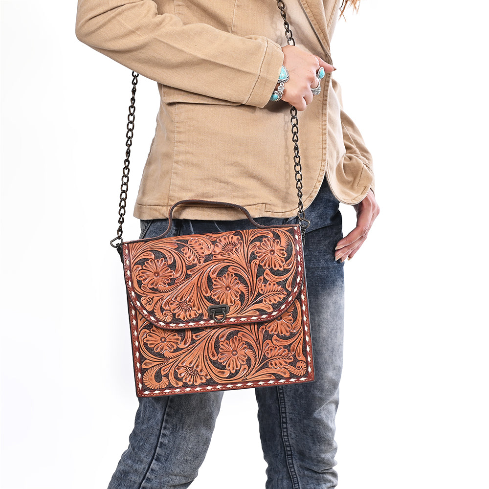 American Darling Cross body Bag Hand Tooled Floral Carved Buck Stitched Genuine Leather Western Purse for Women