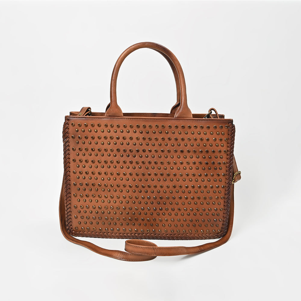American Darling Premium Studded Leather Tote Bag with Dual Handles & Adjustable Strap – Stylish Western-Inspired