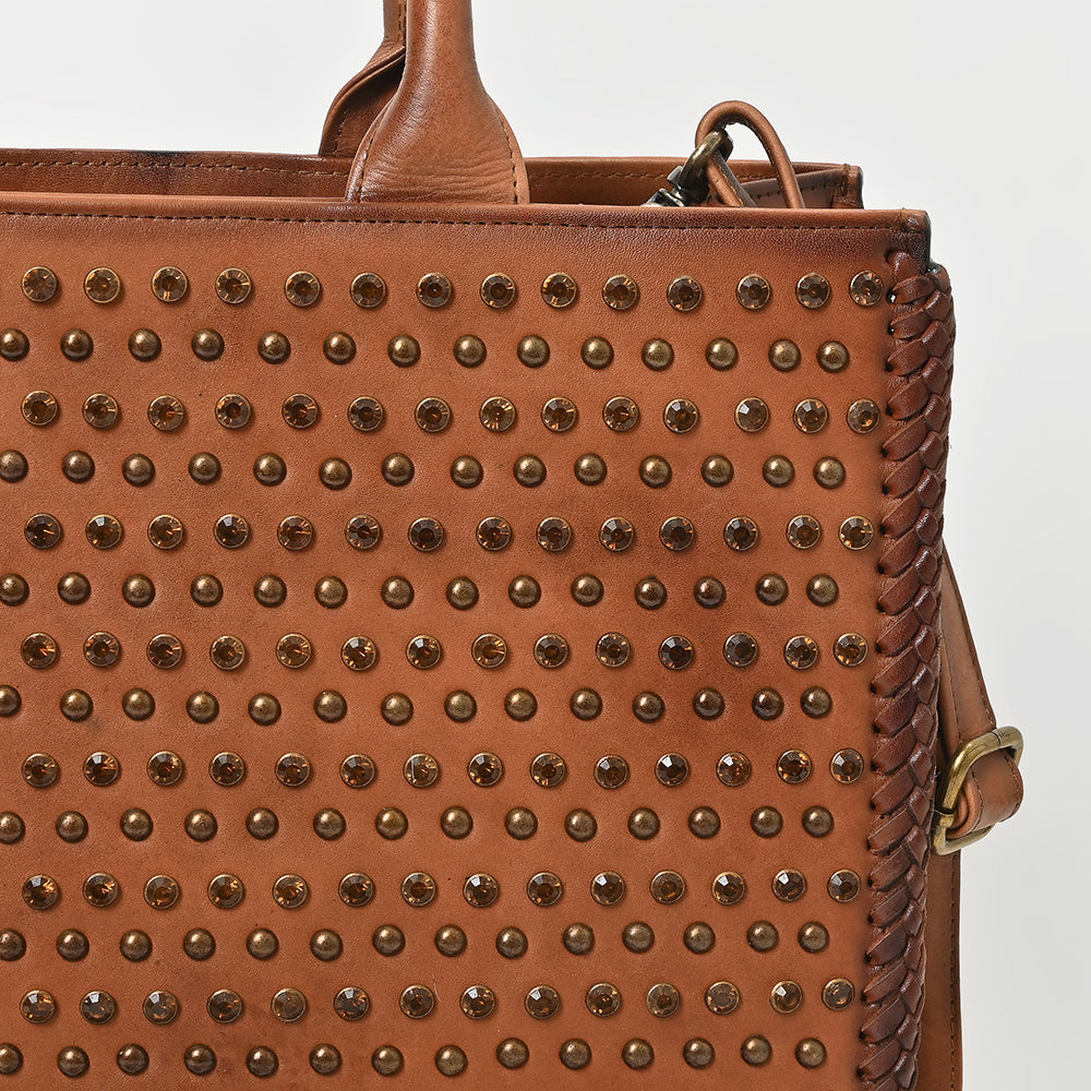 American Darling Premium Studded Leather Tote Bag with Dual Handles & Adjustable Strap – Stylish Western-Inspired