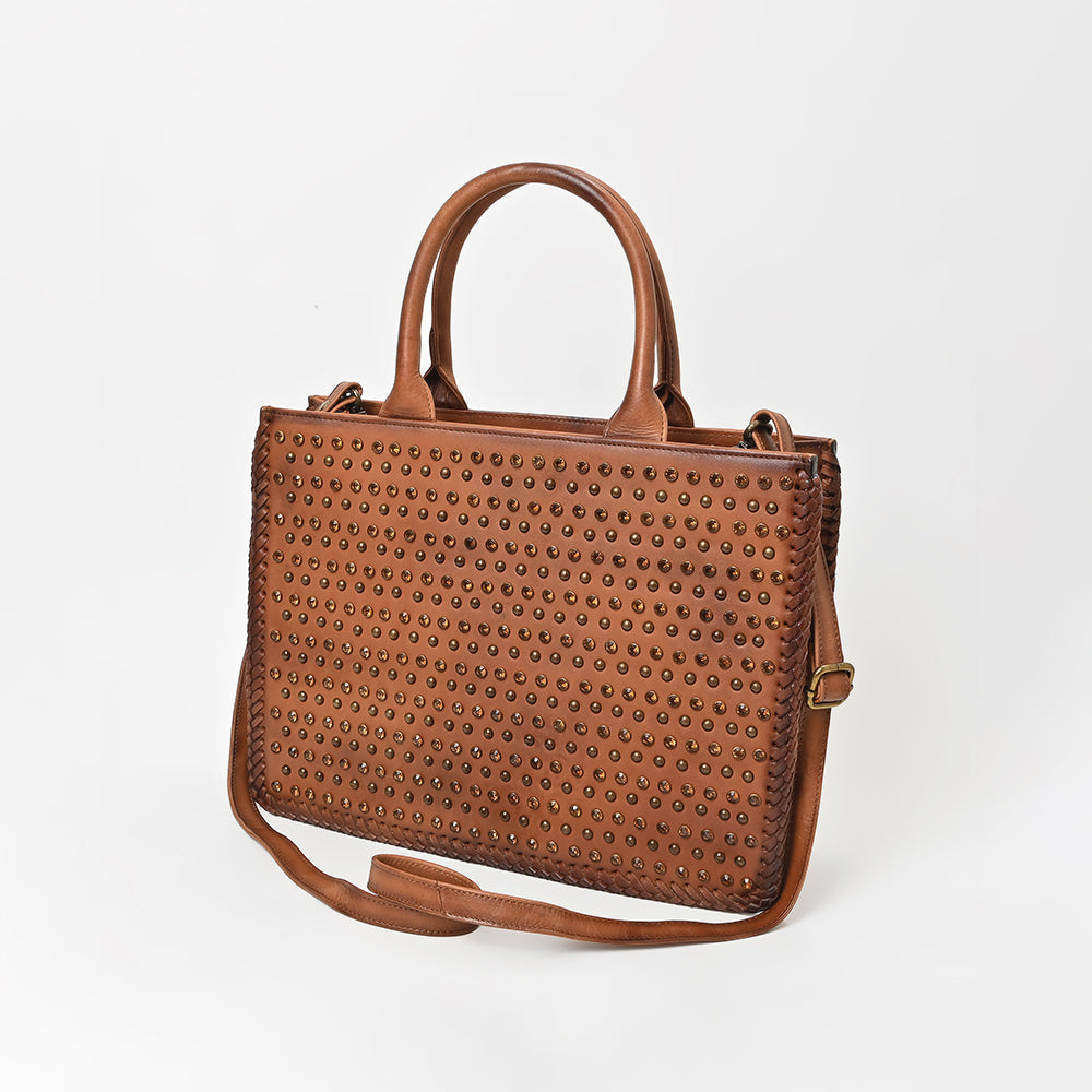 American Darling Premium Studded Leather Tote Bag with Dual Handles & Adjustable Strap – Stylish Western-Inspired