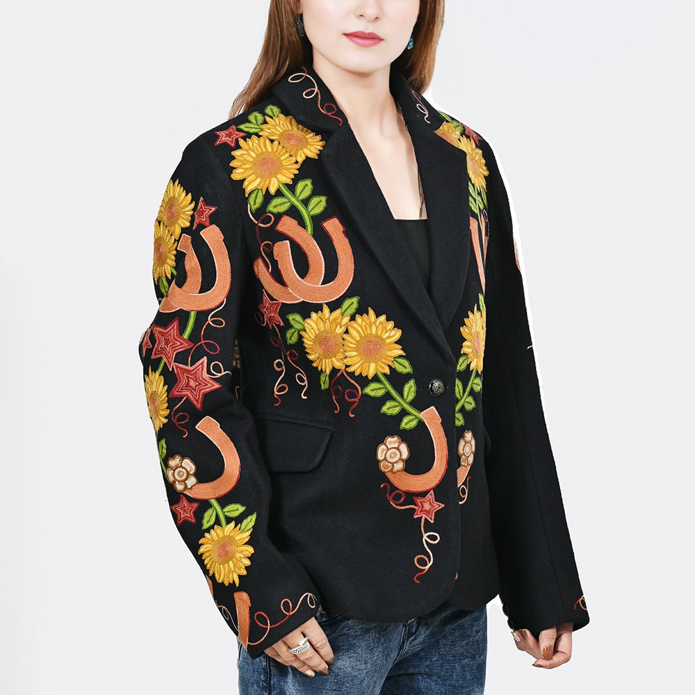 American Darling Women’s Embroidered Sunflower Blazer | Horseshoe Western Boho Fabric Jacket