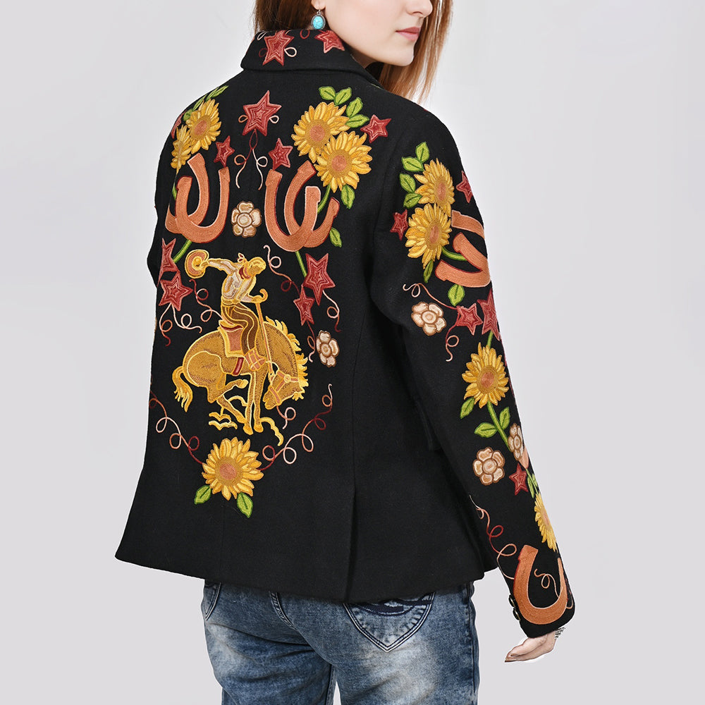 American Darling Women’s Embroidered Sunflower Blazer | Horseshoe Western Boho Fabric Jacket