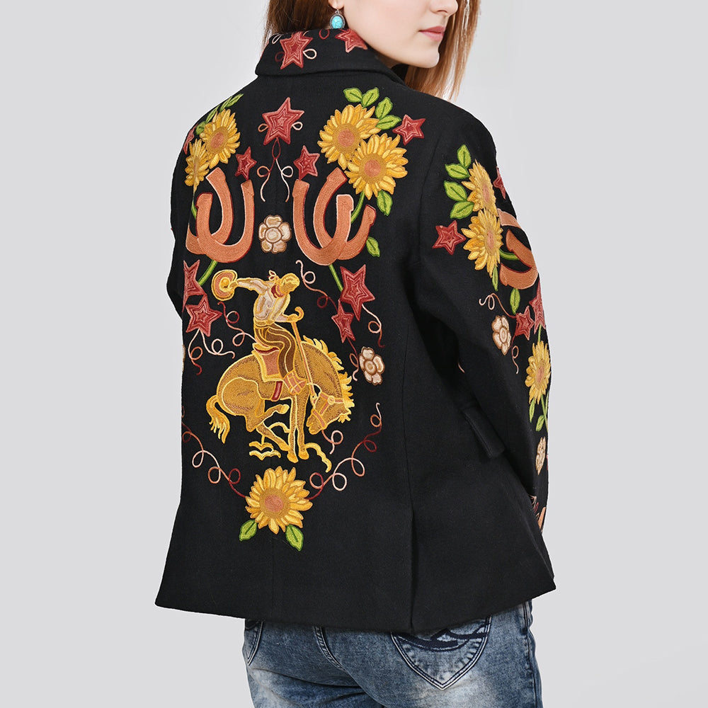 American Darling Women’s Embroidered Sunflower Blazer | Horseshoe Western Boho Fabric Jacket