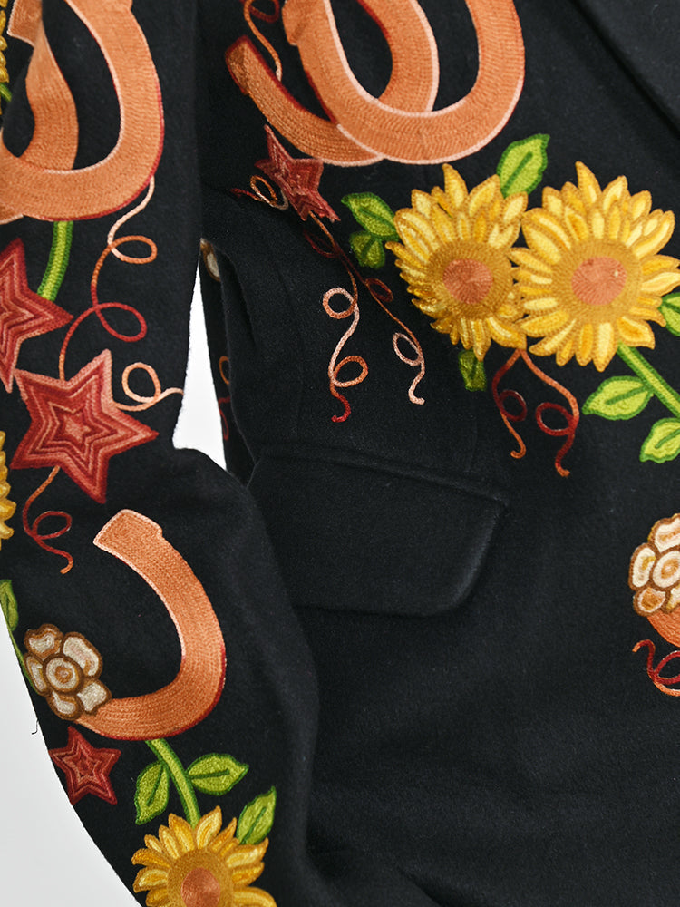 American Darling Women’s Embroidered Sunflower Blazer | Horseshoe Western Boho Fabric Jacket