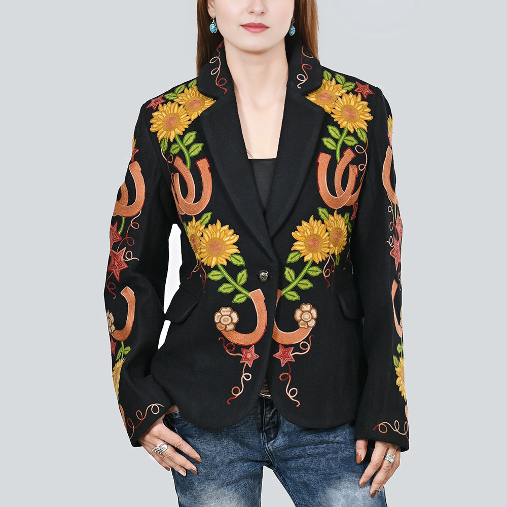 American Darling Women’s Embroidered Sunflower Blazer | Horseshoe Western Boho Fabric Jacket