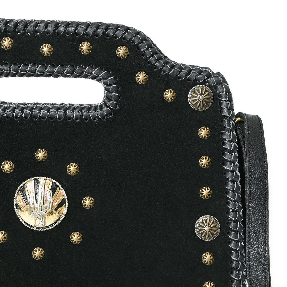 American Darling Clutch Bag for Women, Premium Suede Leather with Braided Edges, Western Concho & Studs, Large Boho Handbag