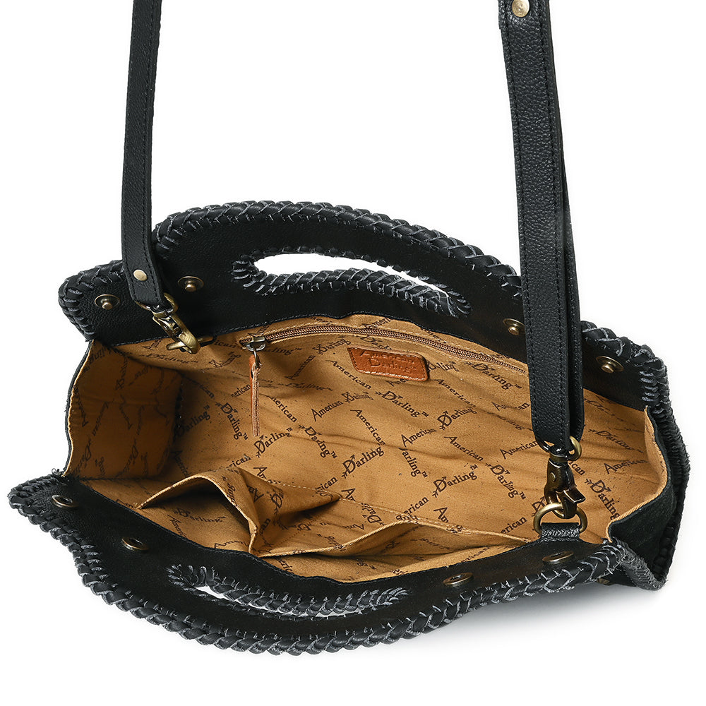 American Darling Clutch Bag for Women, Premium Suede Leather with Braided Edges, Western Concho & Studs, Large Boho Handbag