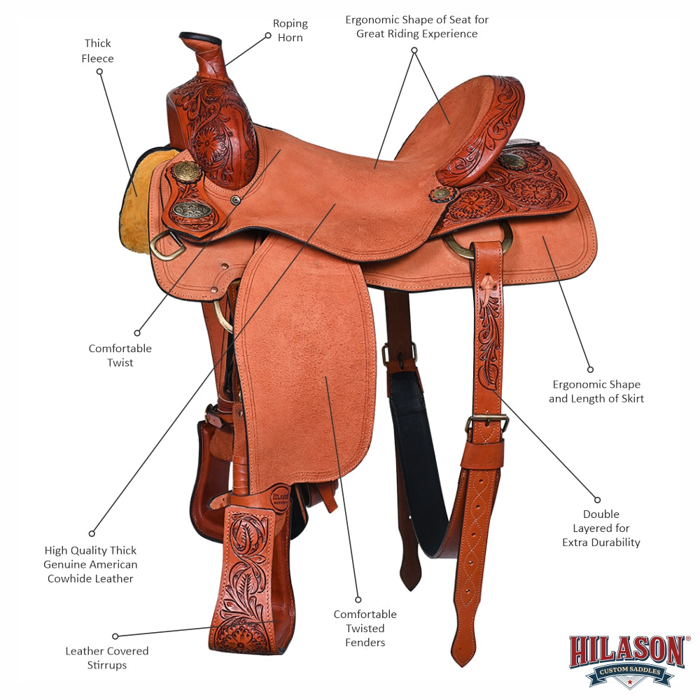 Hilason Western Horse Saddle American Leather Ranch Roping Cowboy