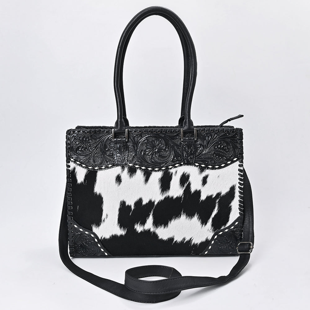 American Darling Tote Bag Hand Tooled Floral Carved Hair-On Cowhide Genuine Leather Western Purse for Women