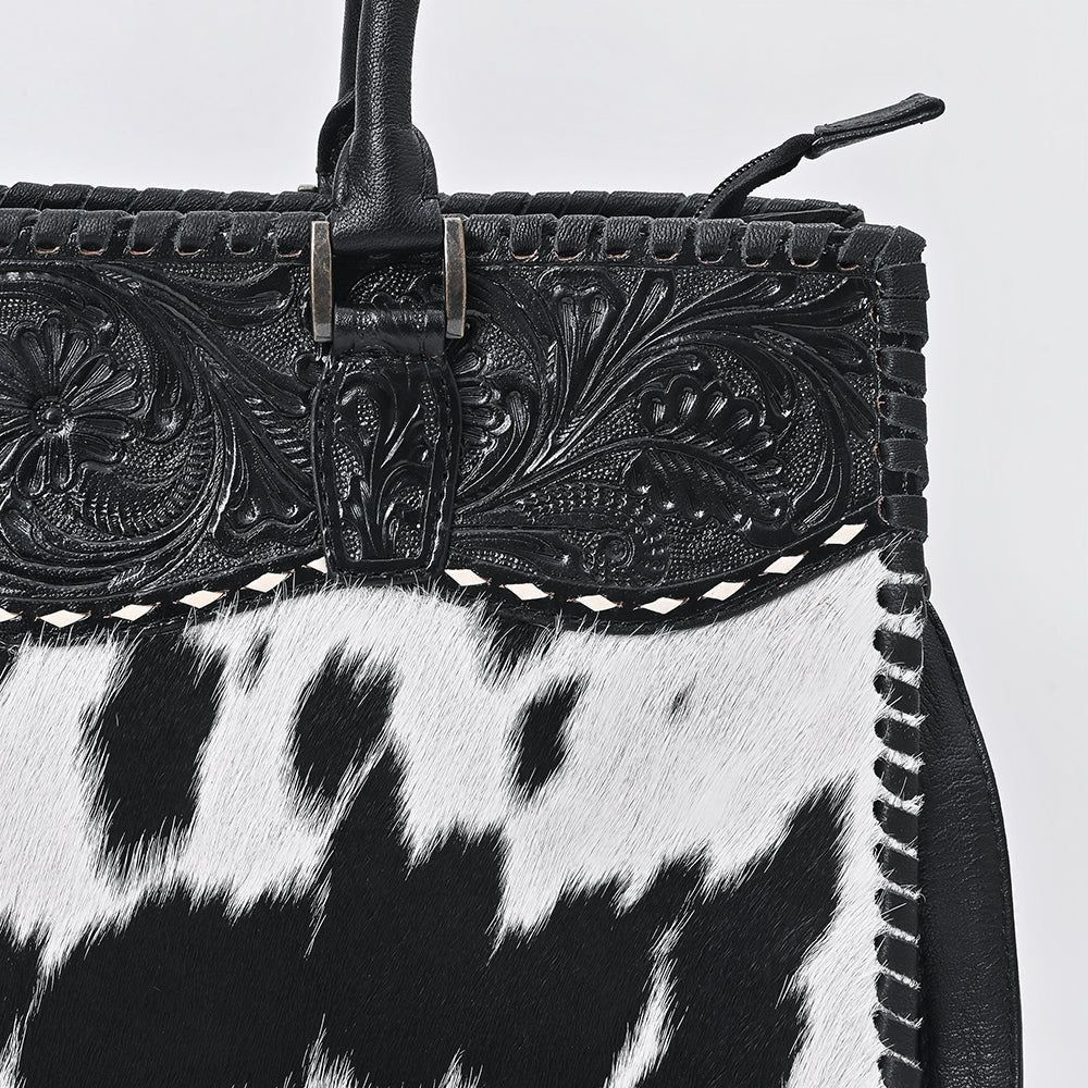 American Darling Tote Bag Hand Tooled Floral Carved Hair-On Cowhide Genuine Leather Western Purse for Women