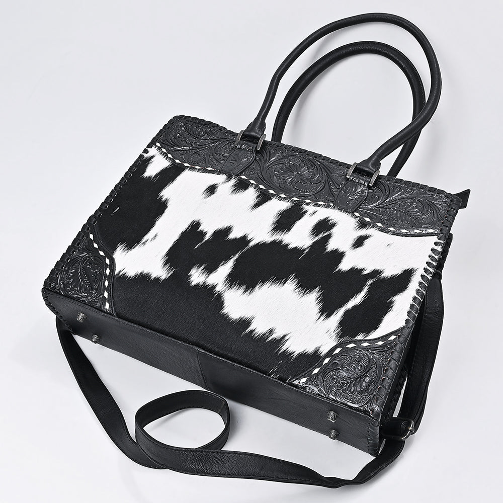 American Darling Tote Bag Hand Tooled Floral Carved Hair-On Cowhide Genuine Leather Western Purse for Women