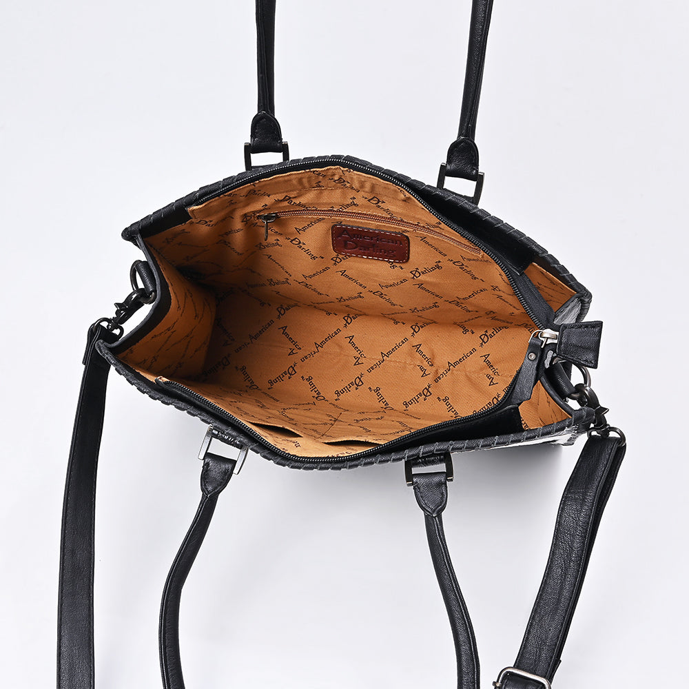 American Darling Tote Bag Hand Tooled Floral Carved Hair-On Cowhide Genuine Leather Western Purse for Women