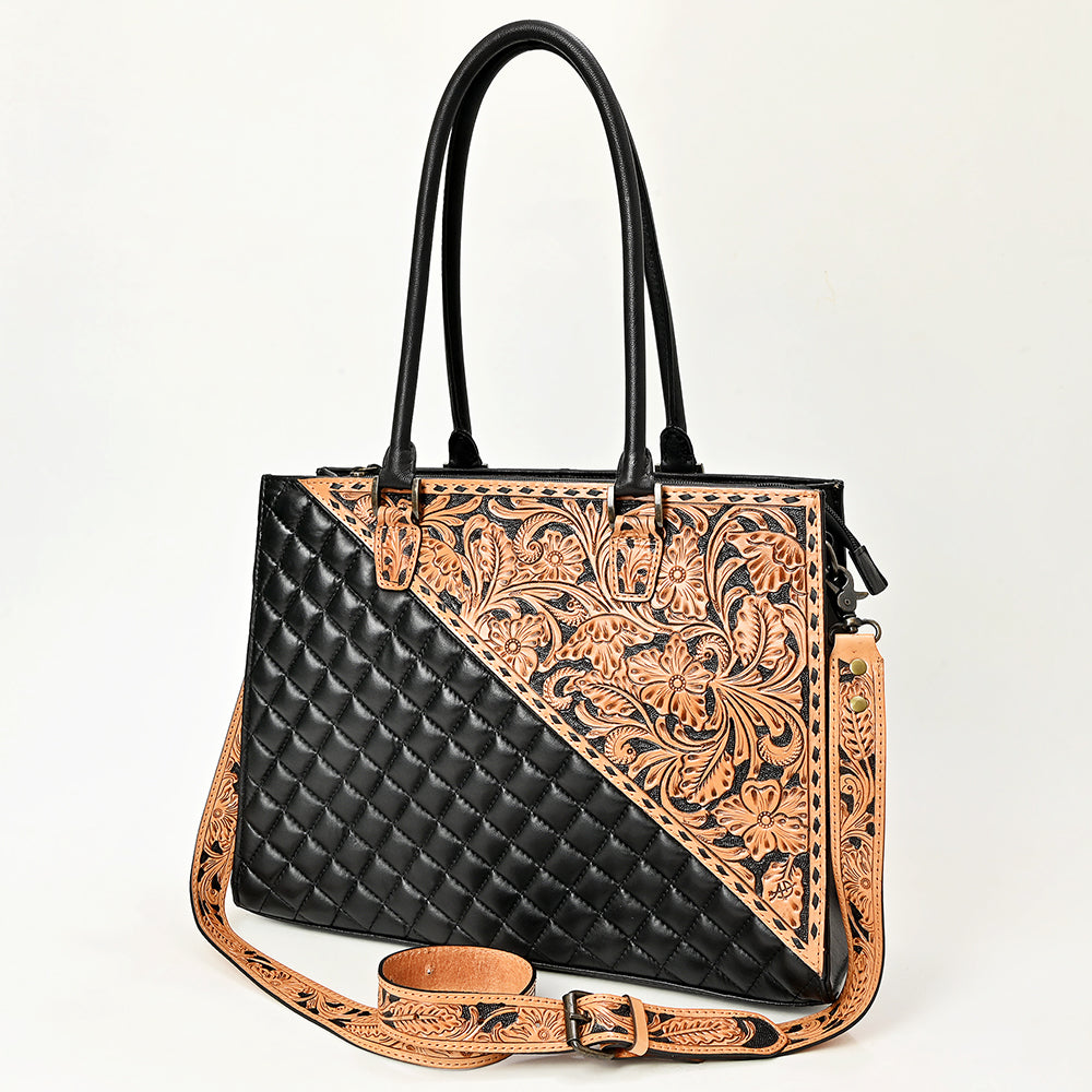 American Darling Tote Quilted Hand Tooled Genuine Leather