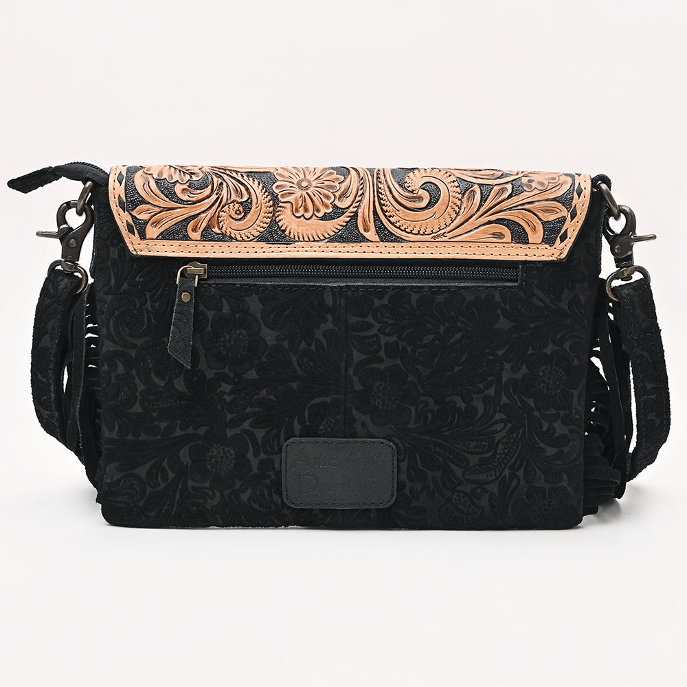 American Darling Envelop Bag Hand Tooled Floral Carved Damascus Genuine Leather Western Crossbody with Fringes