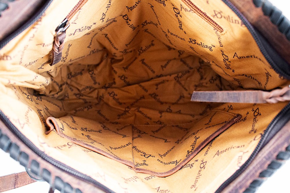 Rustic Western Cowhide Leather Satchel With Fringe