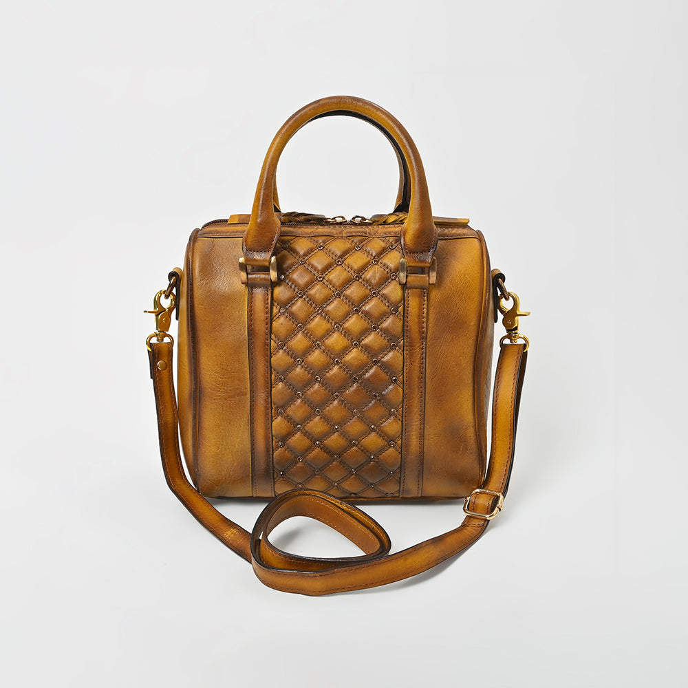 American Darling Vintage Quilted Leather Boston Bag – Classic Barrel Satchel