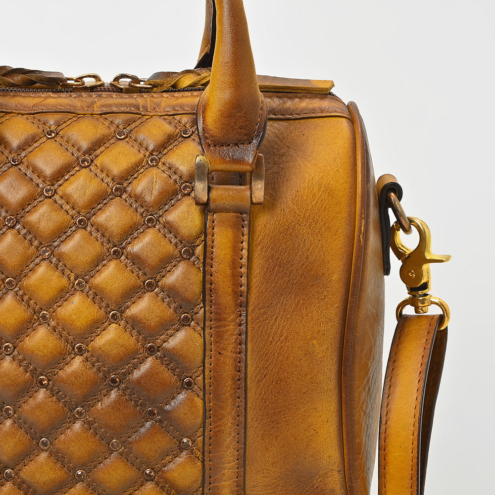 American Darling Vintage Quilted Leather Boston Bag – Classic Barrel Satchel
