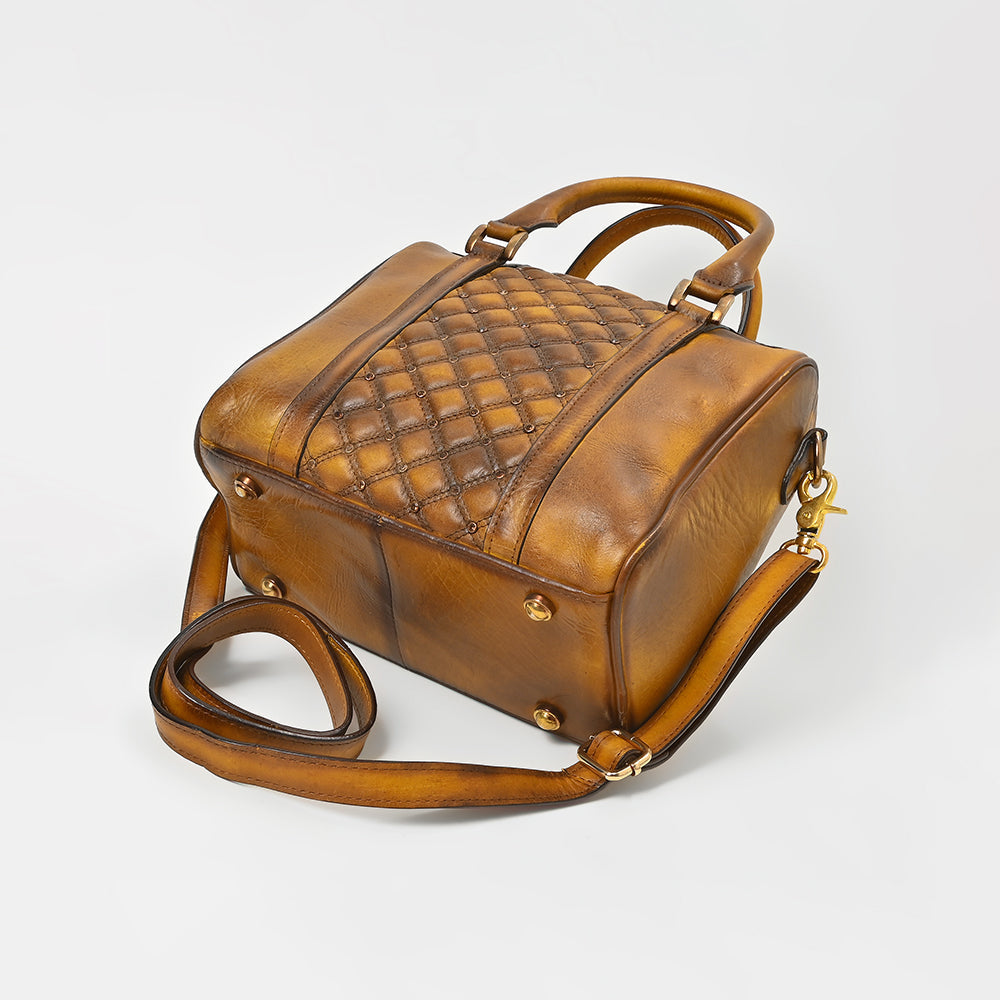 American Darling Vintage Quilted Leather Boston Bag – Classic Barrel Satchel