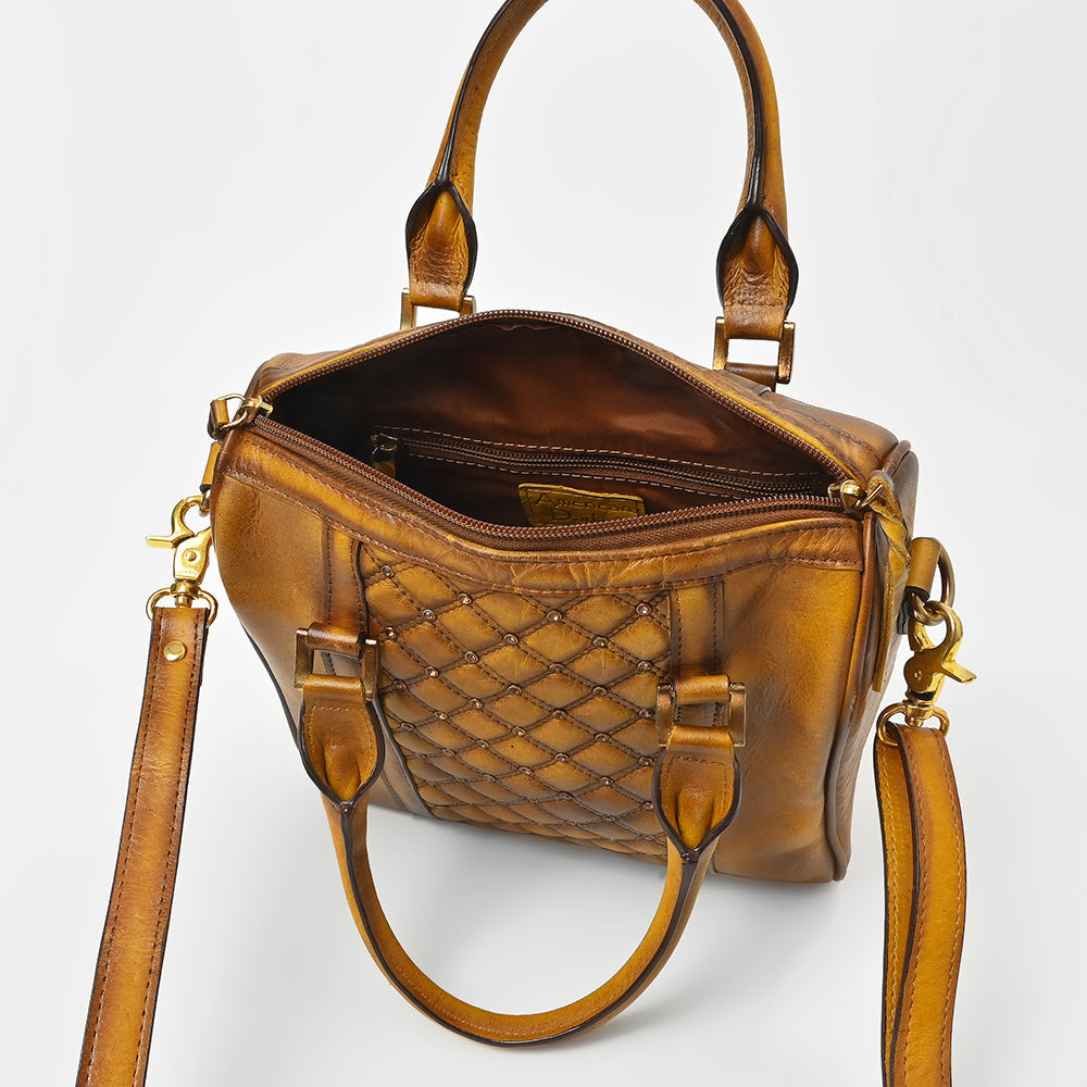 American Darling Vintage Quilted Leather Boston Bag – Classic Barrel Satchel