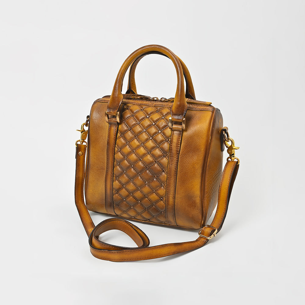 American Darling Vintage Quilted Leather Boston Bag – Classic Barrel Satchel