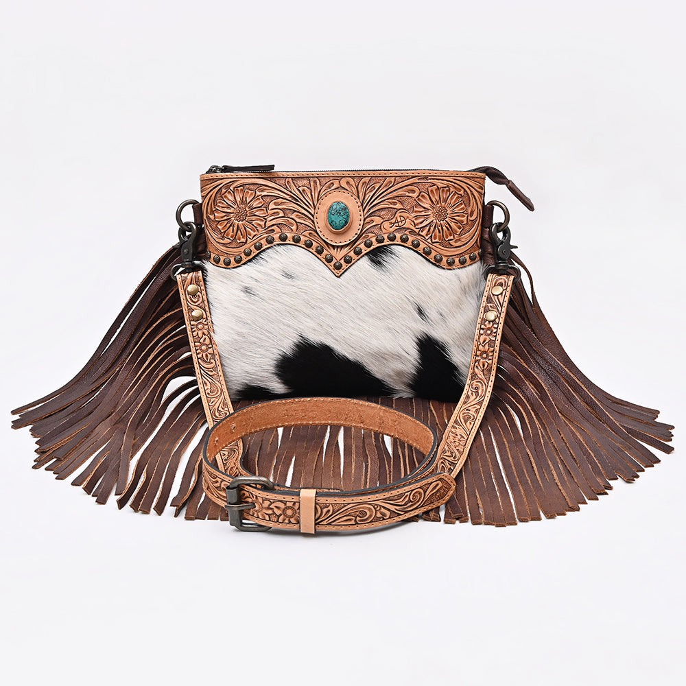 American Darling Crossbody Beautifully hand tooled Hair On Genuine Leather women handbag
