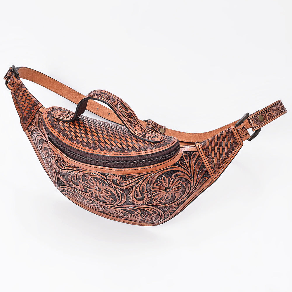 American Darling Women's Fanny Pack Western Hand Tooled Genuine Leather Handbag
