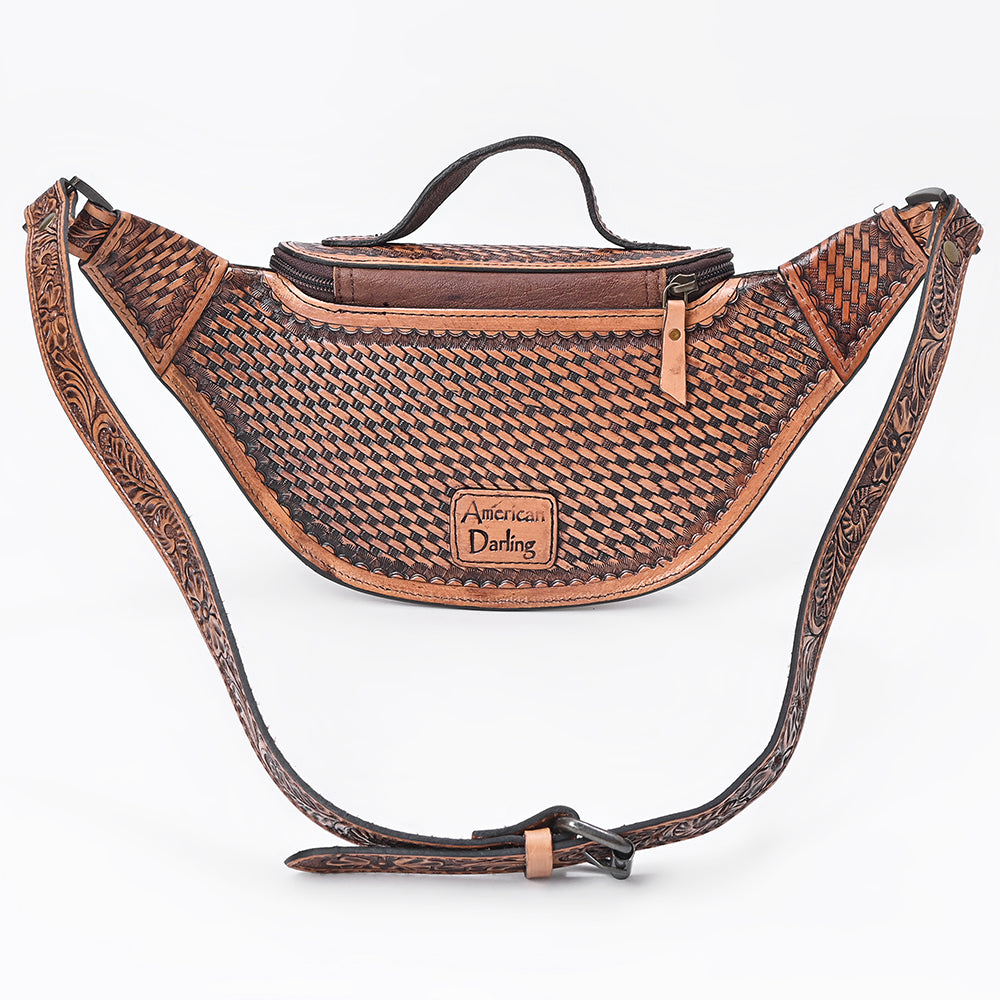 American Darling Women's Fanny Pack Western Hand Tooled Genuine Leather Handbag