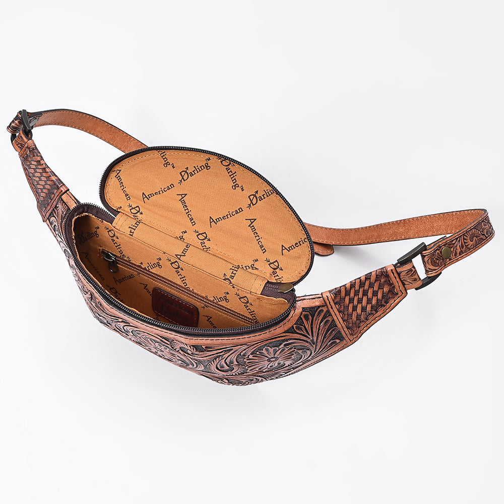 American Darling Women's Fanny Pack Western Hand Tooled Genuine Leather Handbag